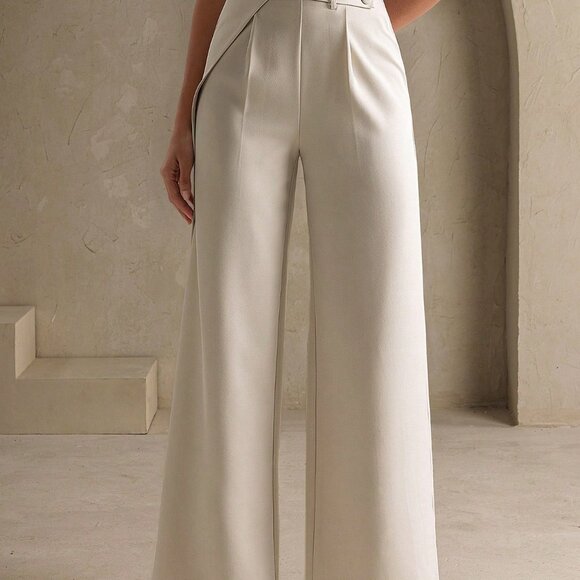 Apricot Elegant Women's High Waist Asymmetrical Pants - Picture 4 of 5